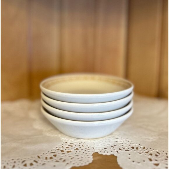 Vintage Homer Laughlin Tan Athena Empire Greek Key Sauce Berry Dessert Set of 4 - Picture 3 of 5